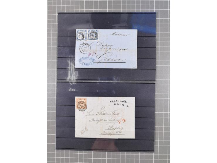 1850/71, ungebrauchter und gestempelte aber Sammlungsbestand in 2 Karteikästen, dabei auch viele Briefe, farbige Stempel, Ein