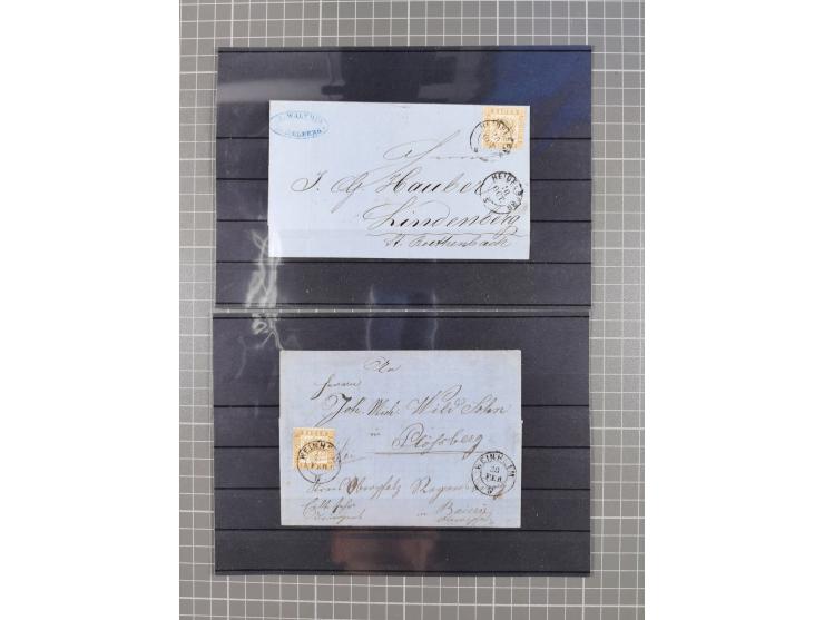 1850/71, ungebrauchter und gestempelte aber Sammlungsbestand in 2 Karteikästen, dabei auch viele Briefe, farbige Stempel, Ein