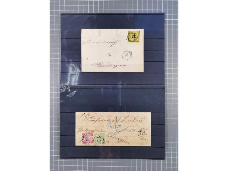 1850/71, ungebrauchter und gestempelte aber Sammlungsbestand in 2 Karteikästen, dabei auch viele Briefe, farbige Stempel, Ein