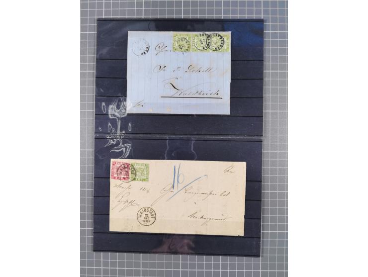1850/71, ungebrauchter und gestempelte aber Sammlungsbestand in 2 Karteikästen, dabei auch viele Briefe, farbige Stempel, Ein