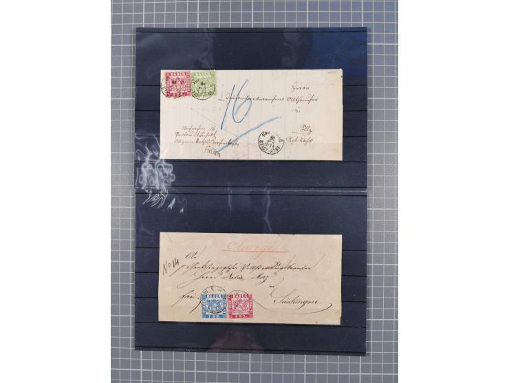 1850/71, ungebrauchter und gestempelte aber Sammlungsbestand in 2 Karteikästen, dabei auch viele Briefe, farbige Stempel, Ein