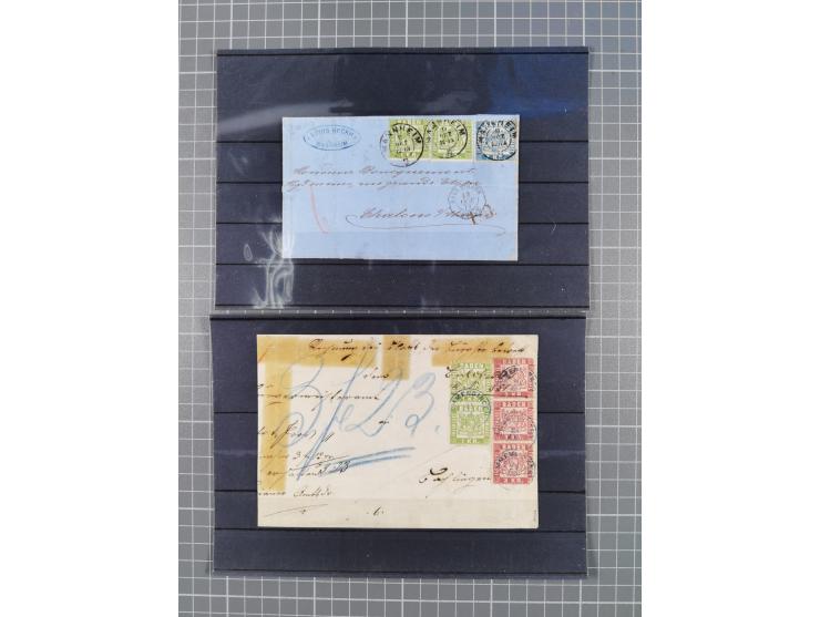 1850/71, ungebrauchter und gestempelte aber Sammlungsbestand in 2 Karteikästen, dabei auch viele Briefe, farbige Stempel, Ein
