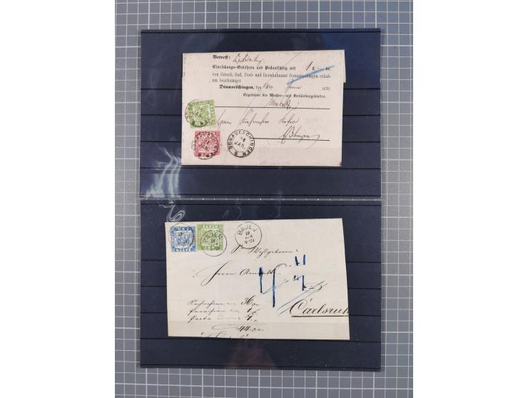 1850/71, ungebrauchter und gestempelte aber Sammlungsbestand in 2 Karteikästen, dabei auch viele Briefe, farbige Stempel, Ein