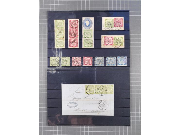 1850/71, ungebrauchter und gestempelte aber Sammlungsbestand in 2 Karteikästen, dabei auch viele Briefe, farbige Stempel, Ein
