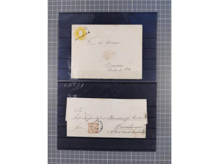 1850/71, ungebrauchter und gestempelte aber Sammlungsbestand in 2 Karteikästen, dabei auch viele Briefe, farbige Stempel, Ein