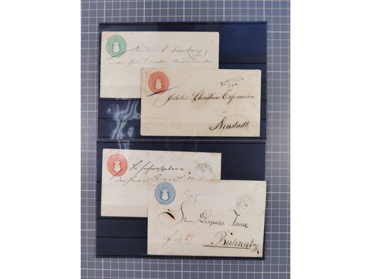 1850/71, ungebrauchter und gestempelte aber Sammlungsbestand in 2 Karteikästen, dabei auch viele Briefe, farbige Stempel, Ein