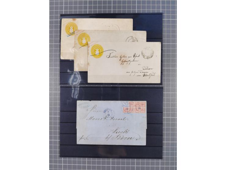 1850/71, ungebrauchter und gestempelte aber Sammlungsbestand in 2 Karteikästen, dabei auch viele Briefe, farbige Stempel, Ein