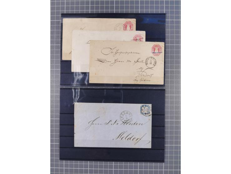 1850/71, ungebrauchter und gestempelte aber Sammlungsbestand in 2 Karteikästen, dabei auch viele Briefe, farbige Stempel, Ein