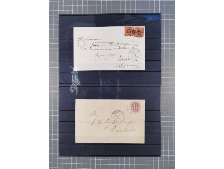 1850/71, ungebrauchter und gestempelte aber Sammlungsbestand in 2 Karteikästen, dabei auch viele Briefe, farbige Stempel, Ein