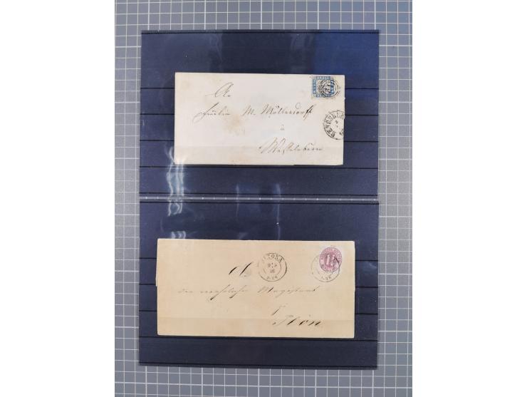 1850/71, ungebrauchter und gestempelte aber Sammlungsbestand in 2 Karteikästen, dabei auch viele Briefe, farbige Stempel, Ein