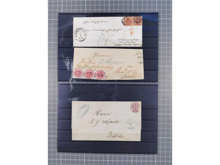 1850/71, ungebrauchter und gestempelte aber Sammlungsbestand in 2 Karteikästen, dabei auch viele Briefe, farbige Stempel, Ein