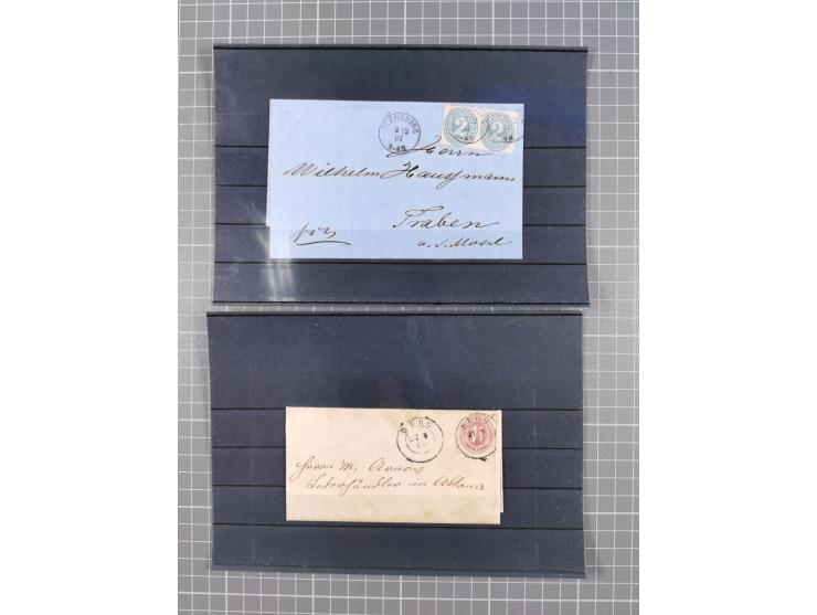 1850/71, ungebrauchter und gestempelte aber Sammlungsbestand in 2 Karteikästen, dabei auch viele Briefe, farbige Stempel, Ein