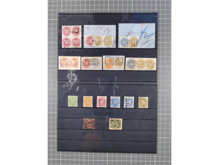 1850/71, ungebrauchter und gestempelte aber Sammlungsbestand in 2 Karteikästen, dabei auch viele Briefe, farbige Stempel, Ein