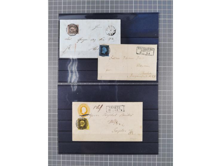 1850/71, ungebrauchter und gestempelte aber Sammlungsbestand in 2 Karteikästen, dabei auch viele Briefe, farbige Stempel, Ein