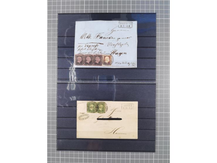 1850/71, ungebrauchter und gestempelte aber Sammlungsbestand in 2 Karteikästen, dabei auch viele Briefe, farbige Stempel, Ein