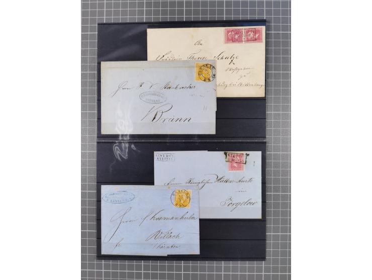 1850/71, ungebrauchter und gestempelte aber Sammlungsbestand in 2 Karteikästen, dabei auch viele Briefe, farbige Stempel, Ein