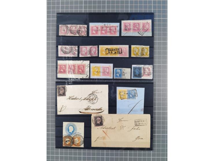1850/71, ungebrauchter und gestempelte aber Sammlungsbestand in 2 Karteikästen, dabei auch viele Briefe, farbige Stempel, Ein