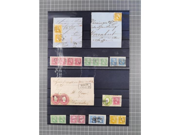 1850/71, ungebrauchter und gestempelte aber Sammlungsbestand in 2 Karteikästen, dabei auch viele Briefe, farbige Stempel, Ein