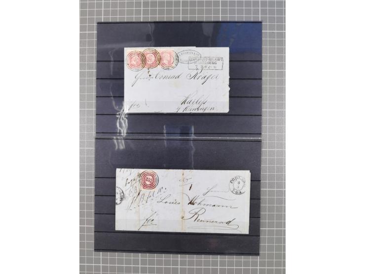 1850/71, ungebrauchter und gestempelte aber Sammlungsbestand in 2 Karteikästen, dabei auch viele Briefe, farbige Stempel, Ein