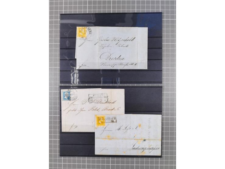 1850/71, ungebrauchter und gestempelte aber Sammlungsbestand in 2 Karteikästen, dabei auch viele Briefe, farbige Stempel, Ein