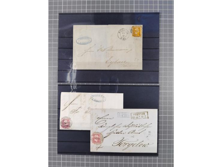 1850/71, ungebrauchter und gestempelte aber Sammlungsbestand in 2 Karteikästen, dabei auch viele Briefe, farbige Stempel, Ein