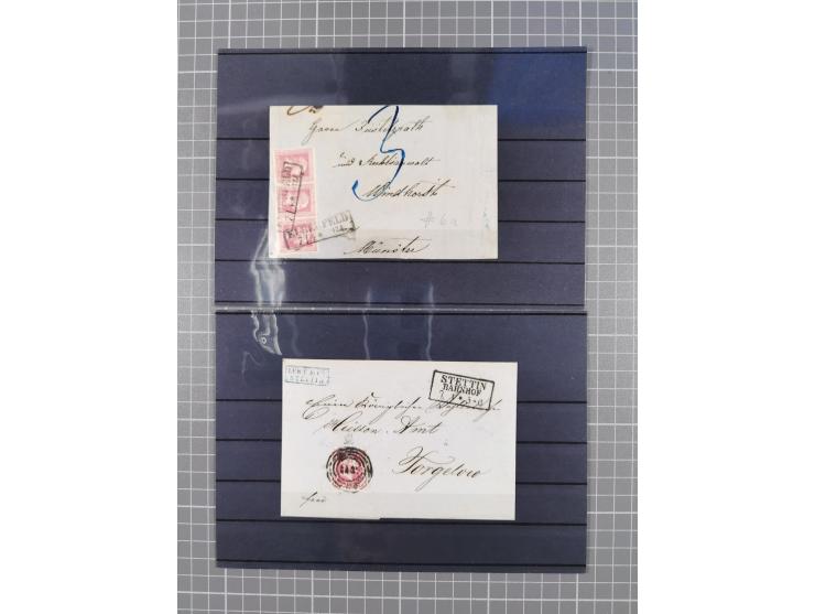 1850/71, ungebrauchter und gestempelte aber Sammlungsbestand in 2 Karteikästen, dabei auch viele Briefe, farbige Stempel, Ein