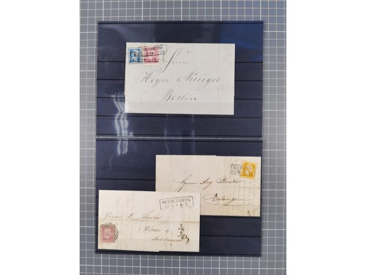 1850/71, ungebrauchter und gestempelte aber Sammlungsbestand in 2 Karteikästen, dabei auch viele Briefe, farbige Stempel, Ein