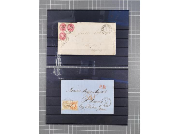 1850/71, ungebrauchter und gestempelte aber Sammlungsbestand in 2 Karteikästen, dabei auch viele Briefe, farbige Stempel, Ein