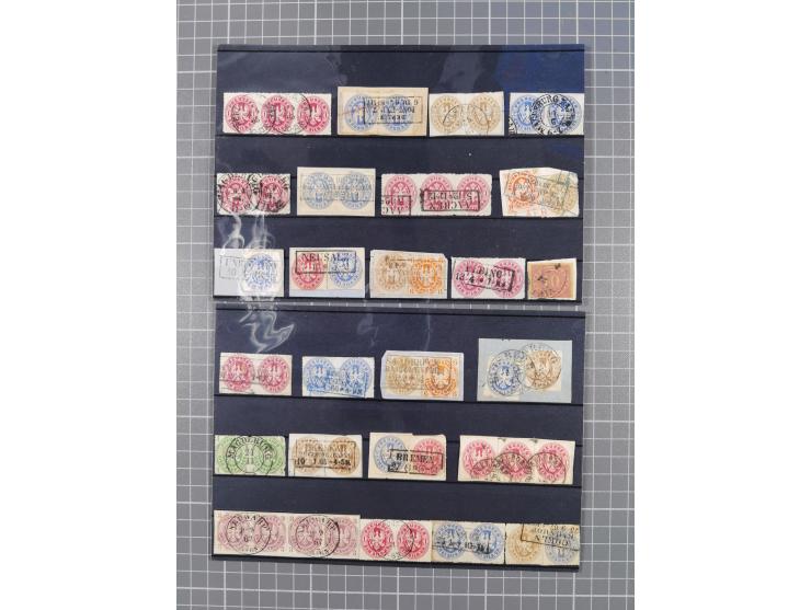 1850/71, ungebrauchter und gestempelte aber Sammlungsbestand in 2 Karteikästen, dabei auch viele Briefe, farbige Stempel, Ein