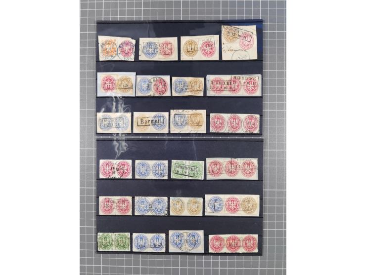1850/71, ungebrauchter und gestempelte aber Sammlungsbestand in 2 Karteikästen, dabei auch viele Briefe, farbige Stempel, Ein