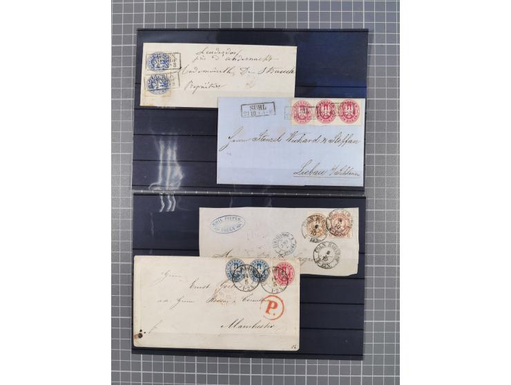 1850/71, ungebrauchter und gestempelte aber Sammlungsbestand in 2 Karteikästen, dabei auch viele Briefe, farbige Stempel, Ein