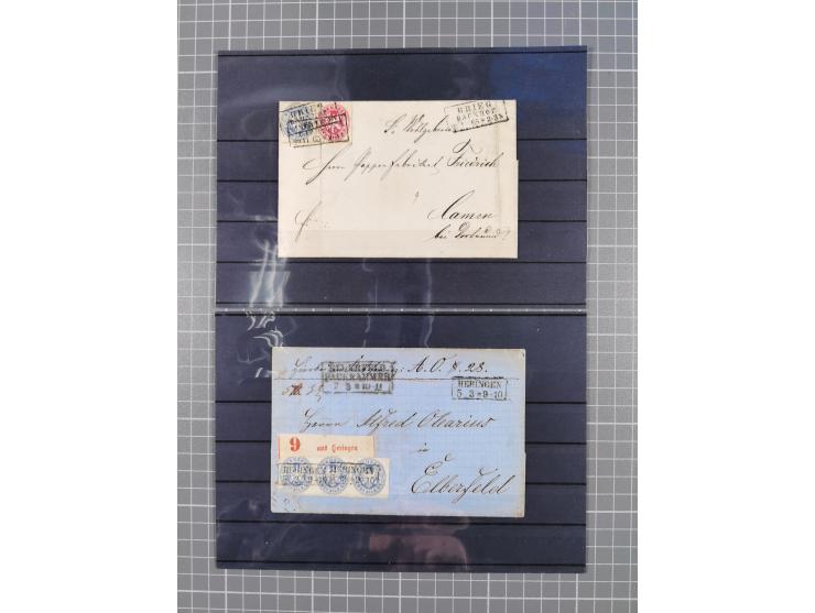 1850/71, ungebrauchter und gestempelte aber Sammlungsbestand in 2 Karteikästen, dabei auch viele Briefe, farbige Stempel, Ein