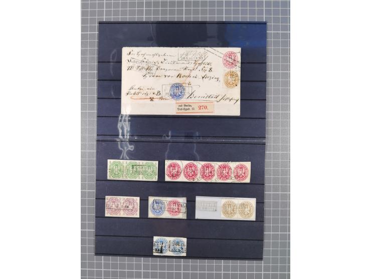 1850/71, ungebrauchter und gestempelte aber Sammlungsbestand in 2 Karteikästen, dabei auch viele Briefe, farbige Stempel, Ein