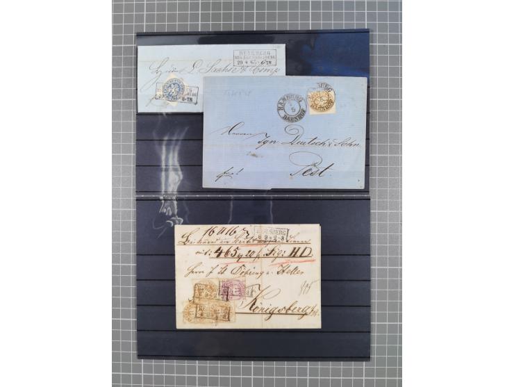 1850/71, ungebrauchter und gestempelte aber Sammlungsbestand in 2 Karteikästen, dabei auch viele Briefe, farbige Stempel, Ein