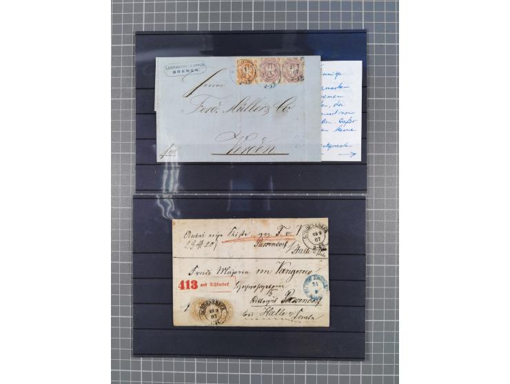 1850/71, ungebrauchter und gestempelte aber Sammlungsbestand in 2 Karteikästen, dabei auch viele Briefe, farbige Stempel, Ein