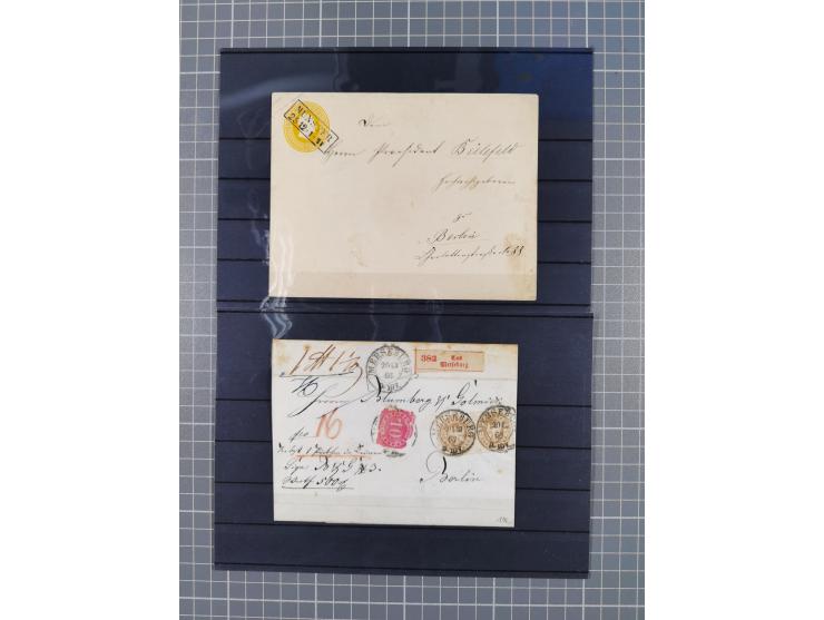 1850/71, ungebrauchter und gestempelte aber Sammlungsbestand in 2 Karteikästen, dabei auch viele Briefe, farbige Stempel, Ein