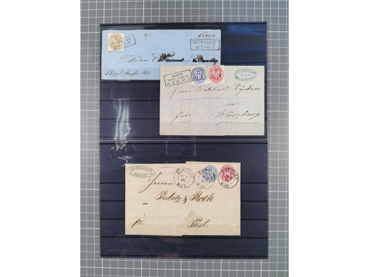 1850/71, ungebrauchter und gestempelte aber Sammlungsbestand in 2 Karteikästen, dabei auch viele Briefe, farbige Stempel, Ein