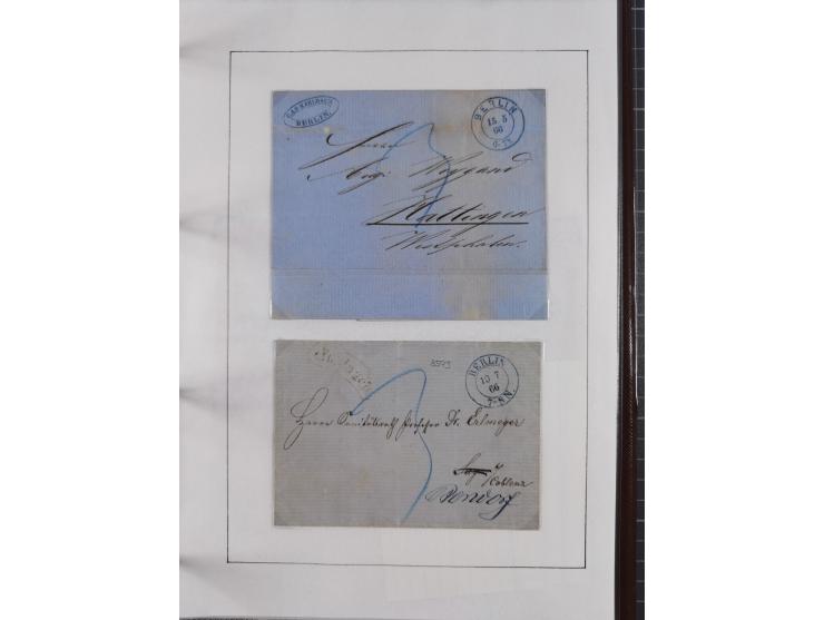 1856/70, kleine Stempel-Sammlung “Berlin” &nbsp;mit über 50 Briefe, GSU und markenlosen Briefen, meist klare Stempel