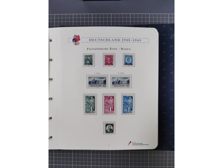 1940/2014(ca.), vorwiegend postfrische Sammlungen, dabei Französische Zone inkl. Mi.-Nr. 46II postfrisch, Bizone Mi.-Nr. 52-6