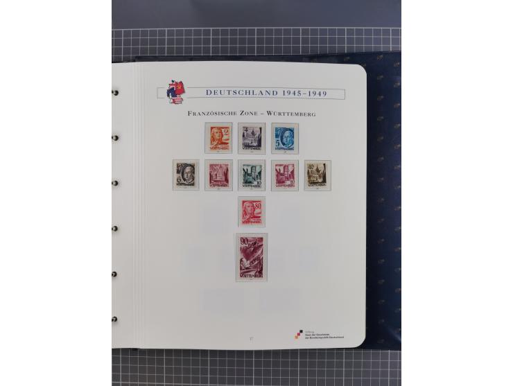 1940/2014(ca.), vorwiegend postfrische Sammlungen, dabei Französische Zone inkl. Mi.-Nr. 46II postfrisch, Bizone Mi.-Nr. 52-6