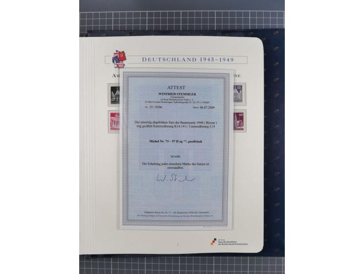 1940/2014(ca.), vorwiegend postfrische Sammlungen, dabei Französische Zone inkl. Mi.-Nr. 46II postfrisch, Bizone Mi.-Nr. 52-6