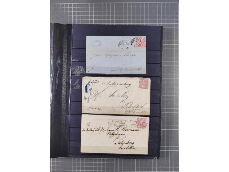 1868/71, interessante Partie im Steckbuch, dabei diverse Belege mit auch Farbfrankaturen, Paketbegleitbriefen, Auslandspost, 