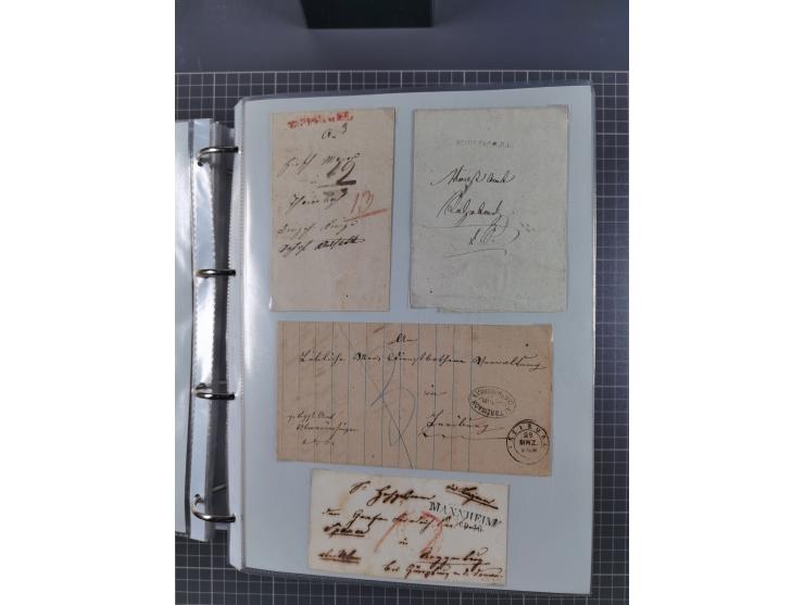 1820/60 (ca.), über 600 Vorphila- und Dienstbriefe, dabei rote und blaue Stempel, viele verschiedene Orte