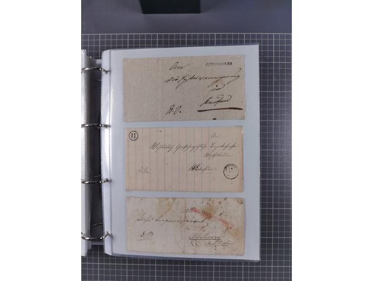 1820/60 (ca.), über 600 Vorphila- und Dienstbriefe, dabei rote und blaue Stempel, viele verschiedene Orte