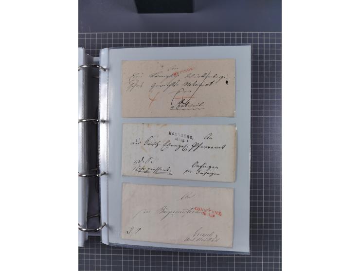 1820/60 (ca.), über 600 Vorphila- und Dienstbriefe, dabei rote und blaue Stempel, viele verschiedene Orte