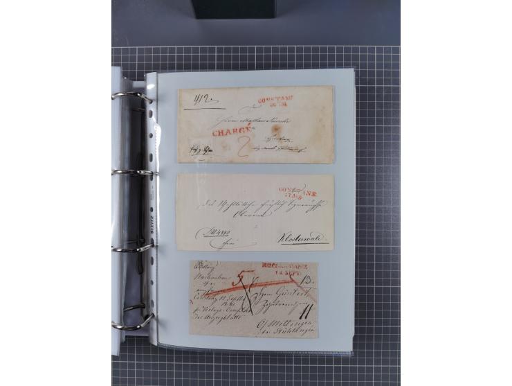 1820/60 (ca.), über 600 Vorphila- und Dienstbriefe, dabei rote und blaue Stempel, viele verschiedene Orte