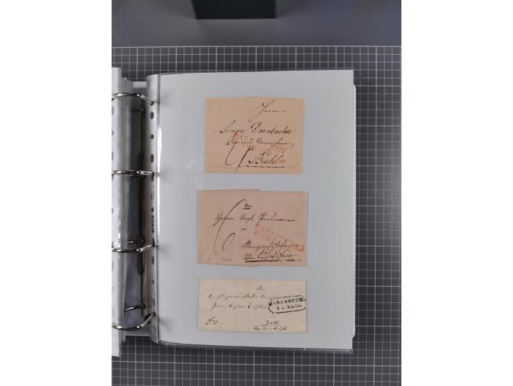 1820/60 (ca.), über 600 Vorphila- und Dienstbriefe, dabei rote und blaue Stempel, viele verschiedene Orte