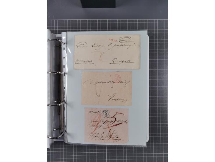 1820/60 (ca.), über 600 Vorphila- und Dienstbriefe, dabei rote und blaue Stempel, viele verschiedene Orte