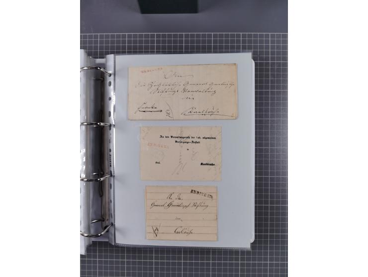 1820/60 (ca.), über 600 Vorphila- und Dienstbriefe, dabei rote und blaue Stempel, viele verschiedene Orte