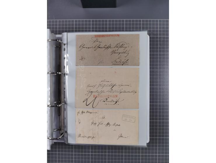 1820/60 (ca.), über 600 Vorphila- und Dienstbriefe, dabei rote und blaue Stempel, viele verschiedene Orte